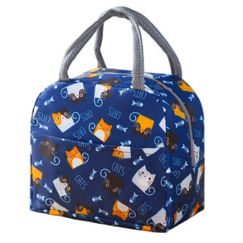 Blue bag with cat pattern on a white background