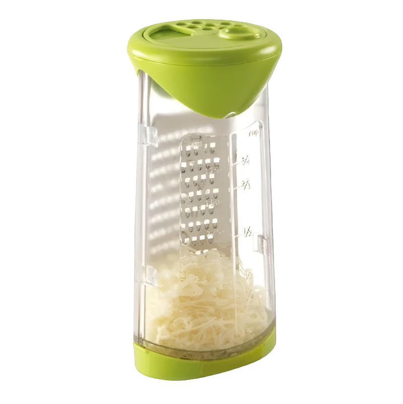 Green garlic and cheese grater with transparent compartment