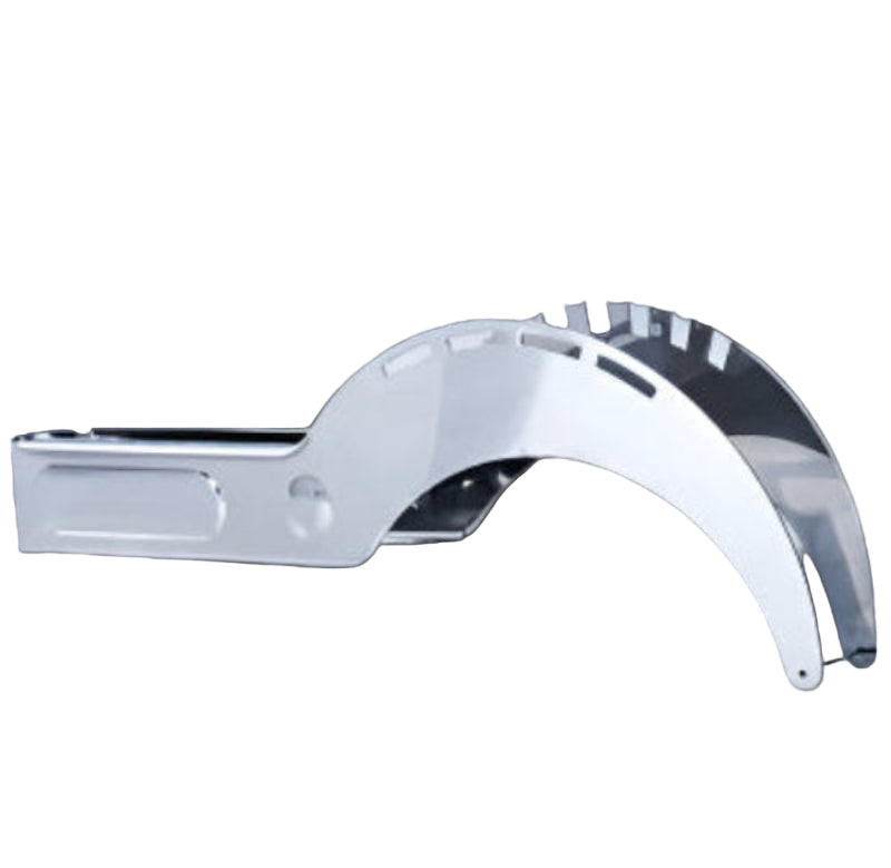 stainless steel melon slicer on a white background