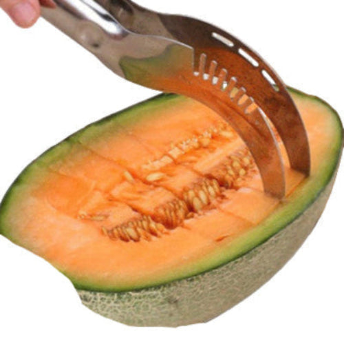 Person with a Stainless Steel Melon Cutter slicing a honey melon