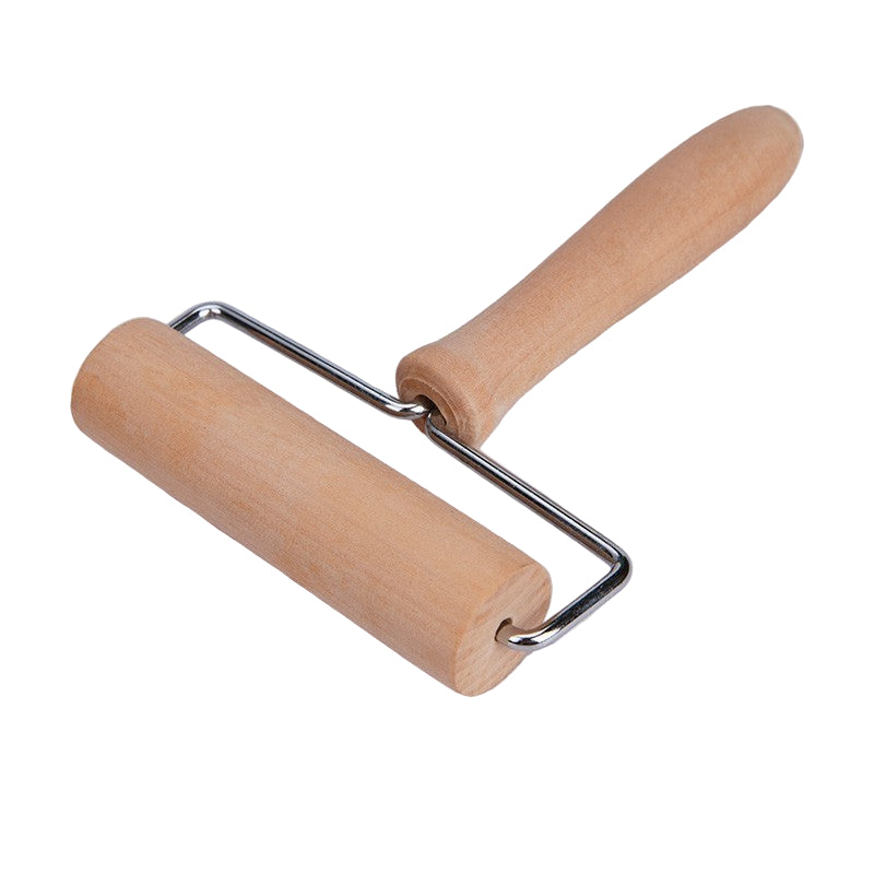 wooden mini rolling pin with a wooden handle on a white background