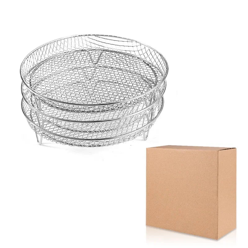 3 piece round stainless steel cooking mesh racks with a carton box