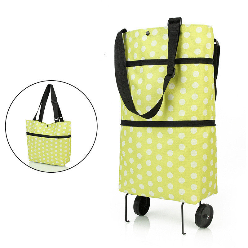 green with white dots tote shopping bag with wheels
