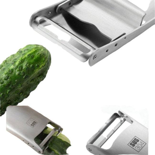 silver vegetable peeler peeling cucumbers