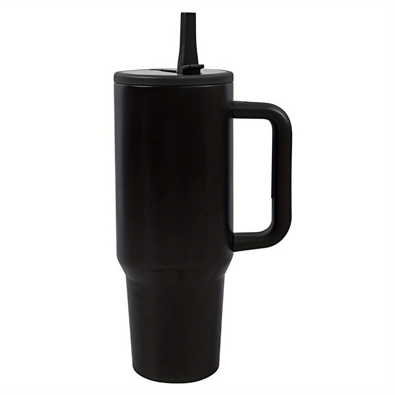 black 1.2 litre portable mug with built in straw
