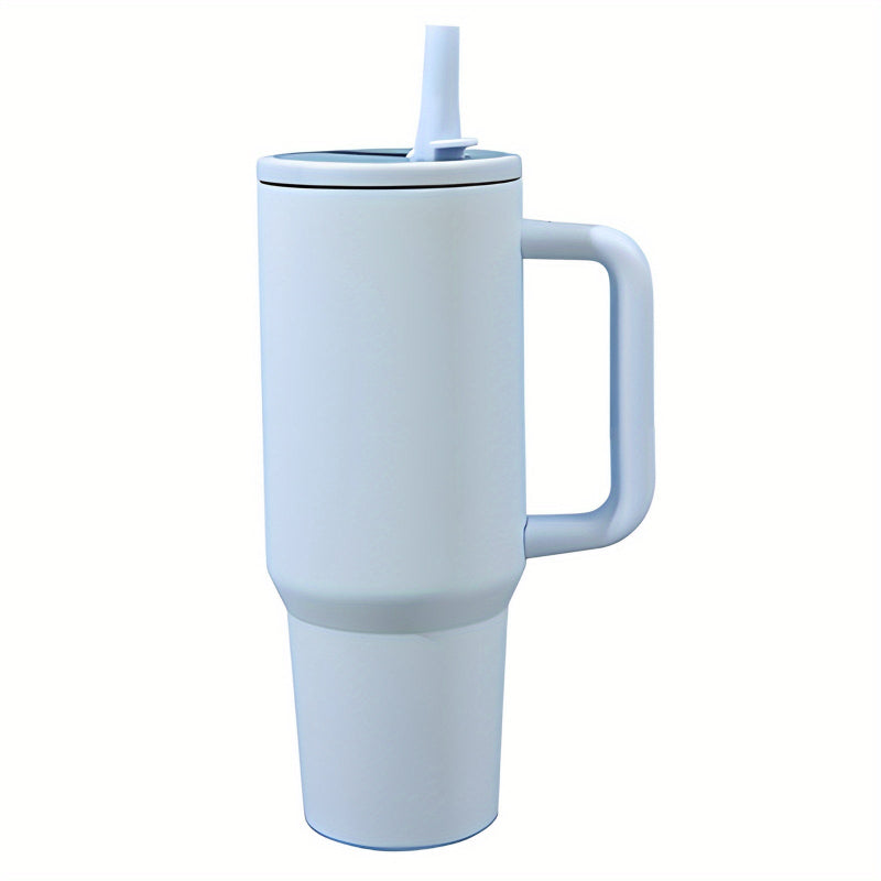 blue 1.2 litre portable mug with built in straw