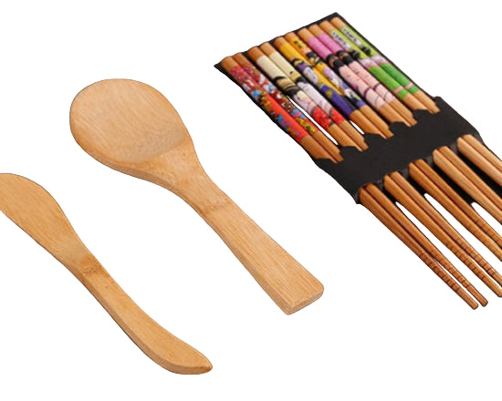 wooden chopsticks and rice paddles
