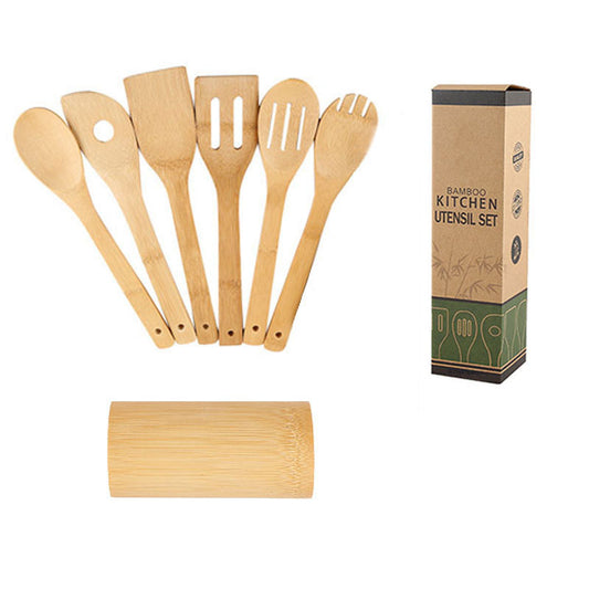 bamboo kitchen spatula set with bamboo holder 