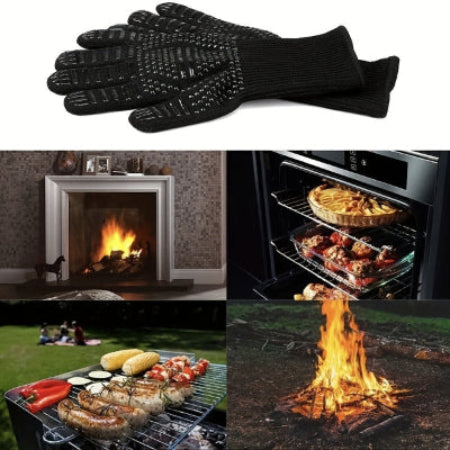 black oven and bbq mitts with a fireplace, oven, bbq and fire