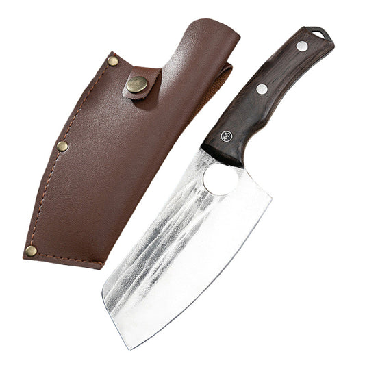 brown handle cleaver knife with brown sheath