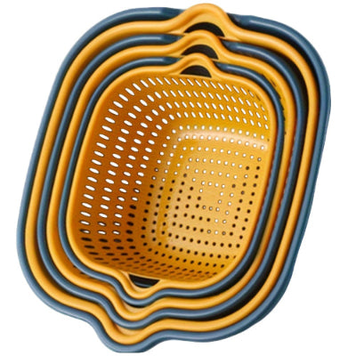 set of three navy and orange double layer rectangular colanders