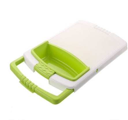 green and white cutting board with handle and insert