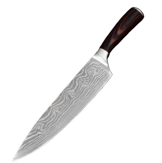 forged steel damascus knife with brown handle