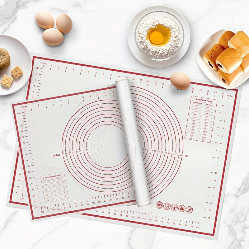 Baking mat with measurement markings on a kitchen counter with ingredients