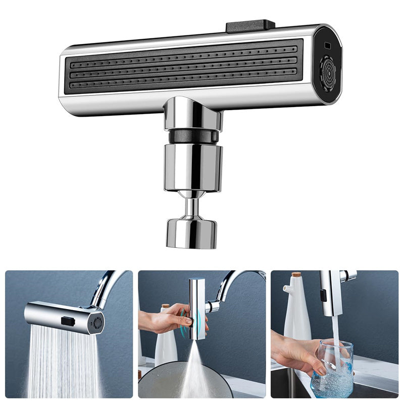 collage of different water flows from a kitchen faucet attachment