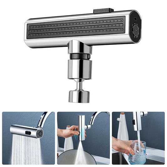 collage of different water flows from a kitchen faucet attachment