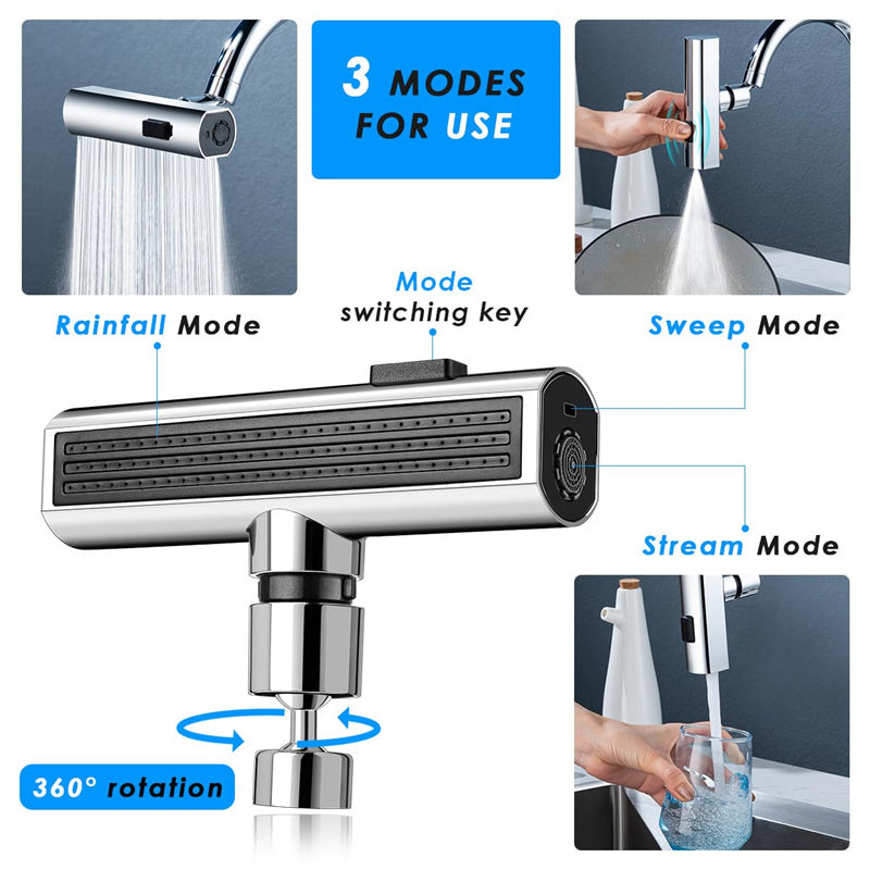 collage of different water flows from a kitchen faucet attachment