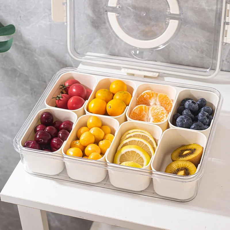 white 8 grid food storage container with lid on a white table