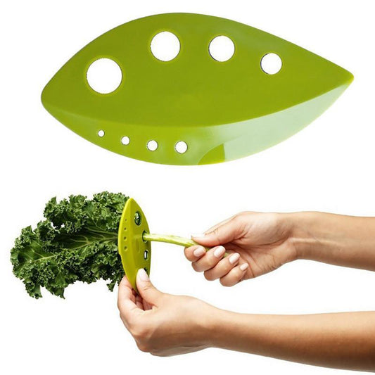 Person stripping parsley with a green herb stripper tool