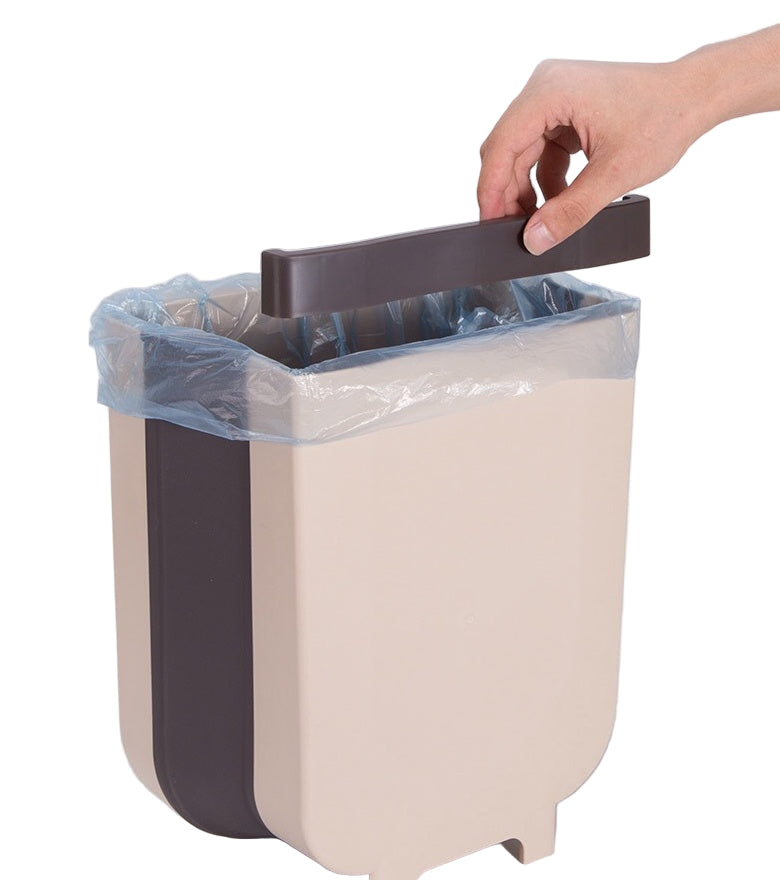 beige cabinet mounted kitchen trash can