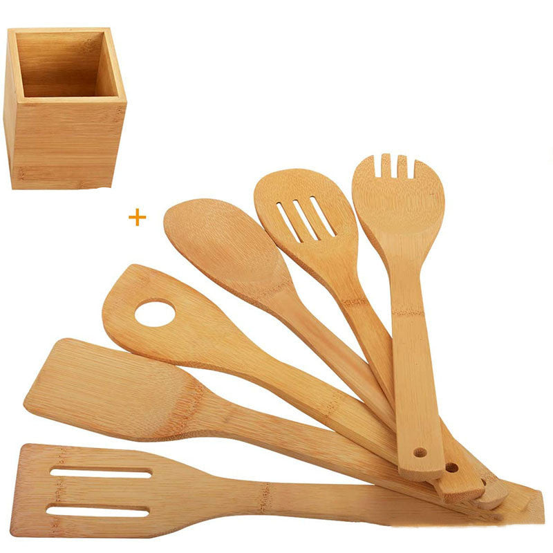 bamboo kitchen spatula set with bamboo holder 