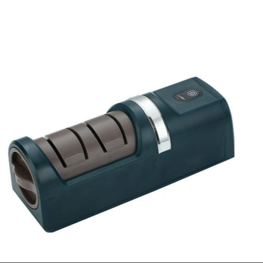 USB charged navy blue and brown knife sharpener