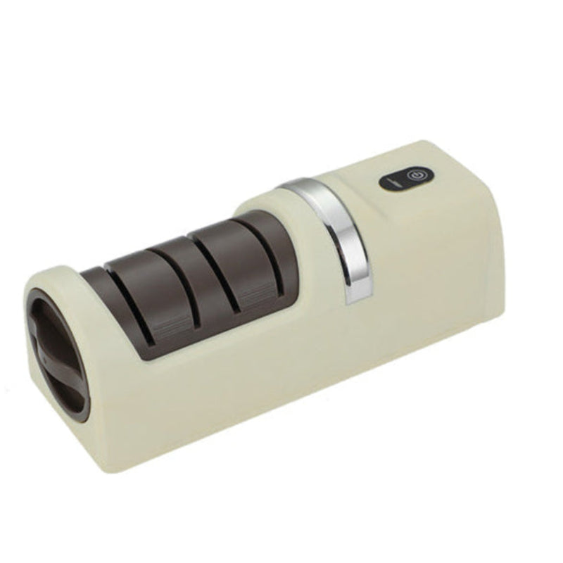 USB charged white and brown knife sharpener