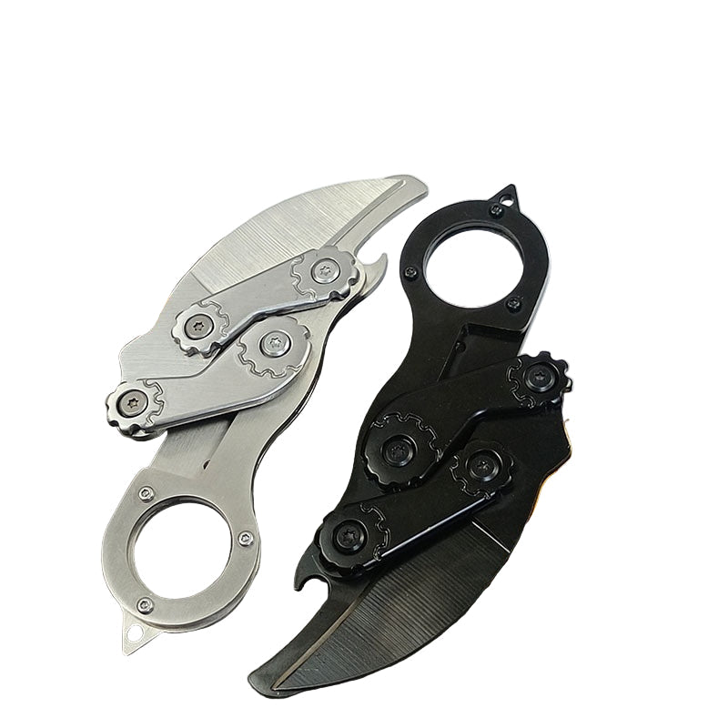 black and silver locking blade knives