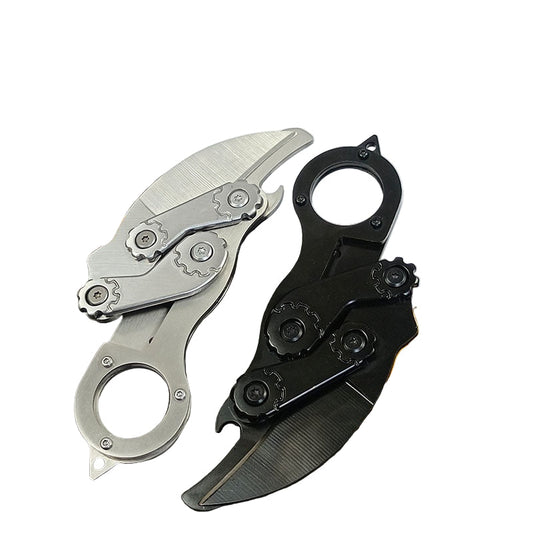 black and silver locking blade knives