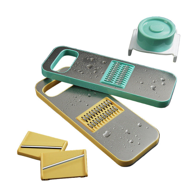 Multifunctional kitchen tool with interchangeable parts on a dark surface