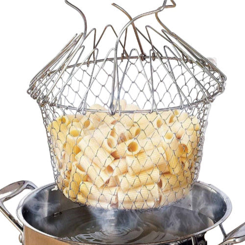 stainless steel collapsable mesh cooking basket cooking pasta