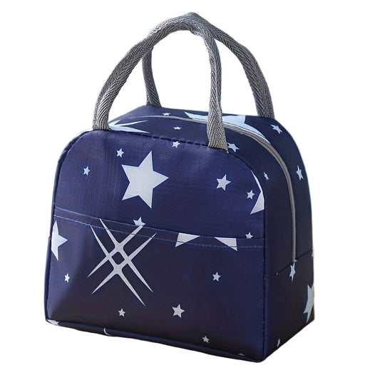 Navy blue bag with white star patterns on a white background