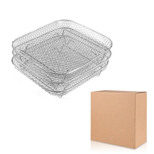 3 piece rectangular stainless steel mesh food cooking racks with a carton box