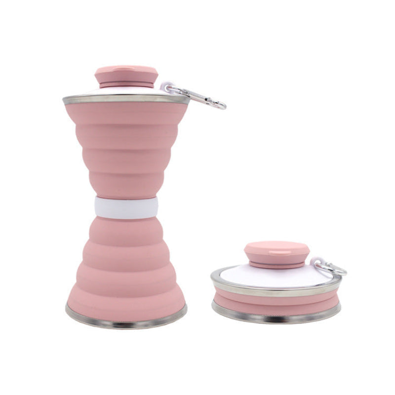 500ml pink silicone collapsable travel water bottle