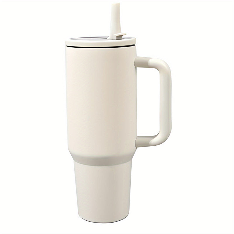 white 1.2 litre portable drinking mug with built in straw