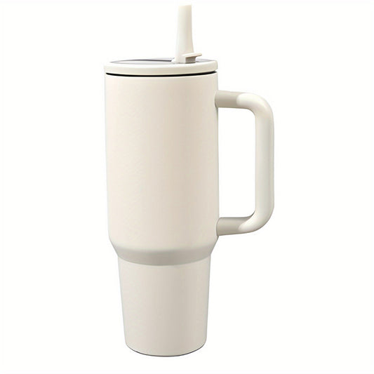 white 1.2 litre portable drinking mug with built in straw