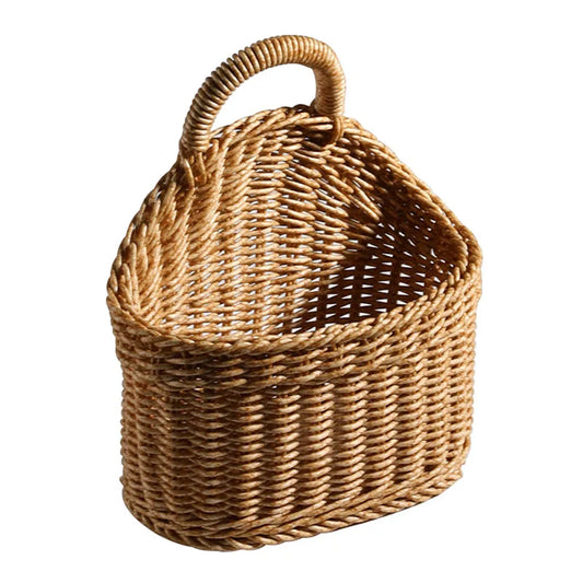 woven triangular rattan basket with a handle 