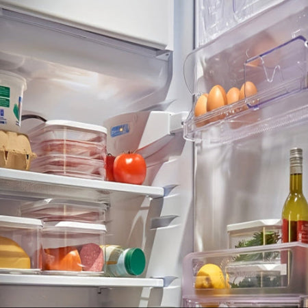 fridge with food storage containers