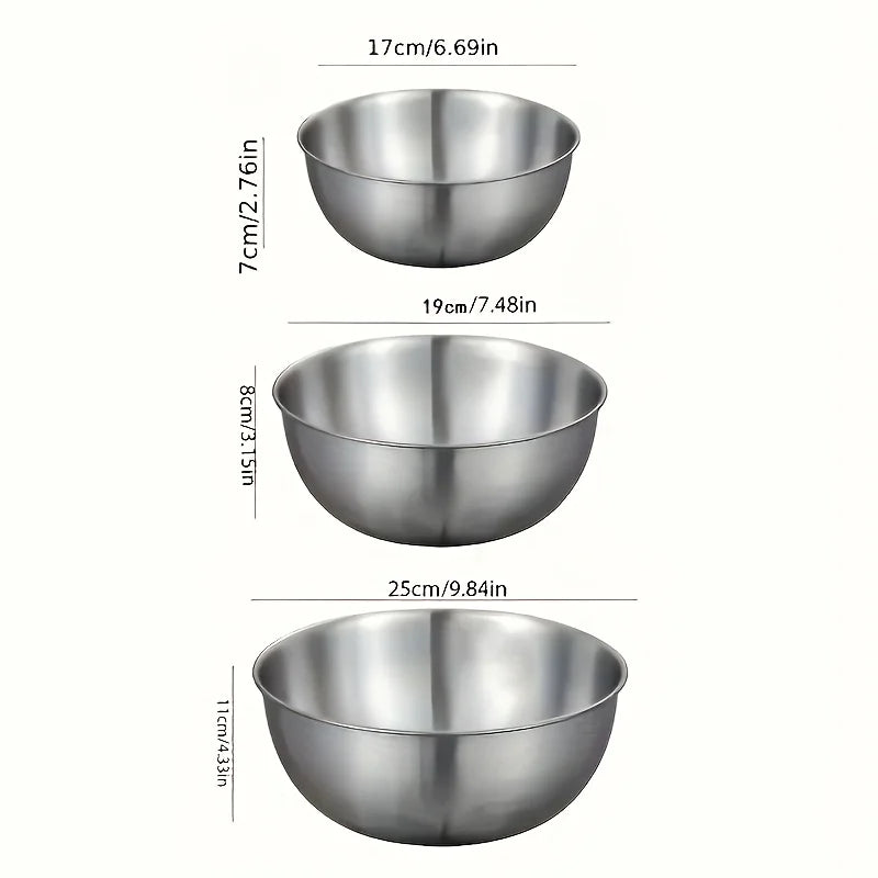 Set of three steel mixing bowls