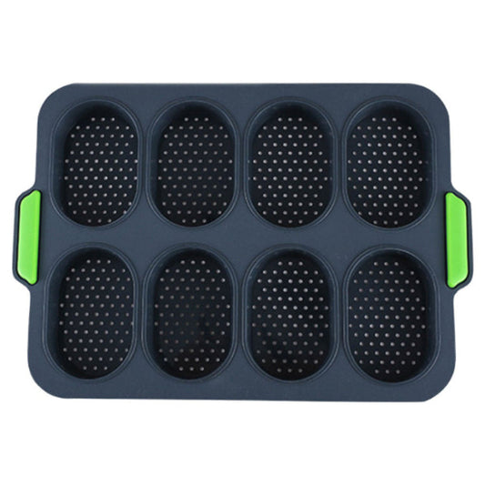 black with green handles silicone bread roll baking mould with eight inserts