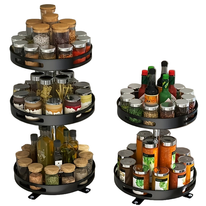 Spice rack with various jars and bottles on a white background
