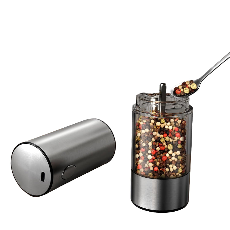 silver and clear usb chargeable pepper mill