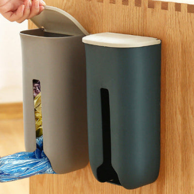 two cabinet mounted plastic bag storage bins