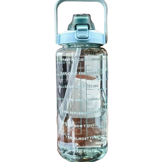 green 2L water bottle with handle and built in straw