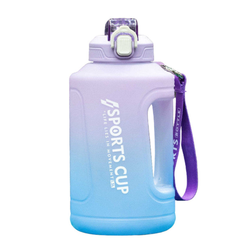 Gradient blue to purple sports cup with handle on a white background