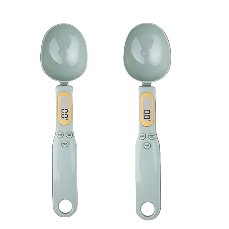 two blue digital display measuring spoons